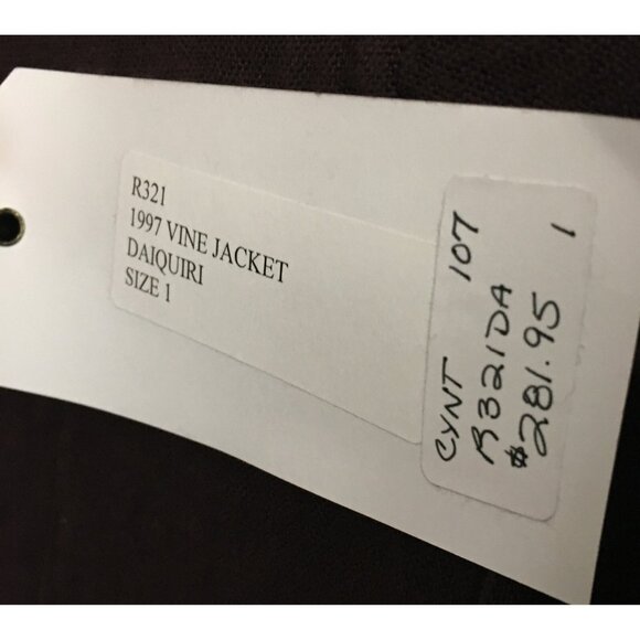 Sz 1 NWT $281 Cynthia Ashby 1997 Vine Jacket Linen in Daqueri Snap Front - Picture 3 of 3